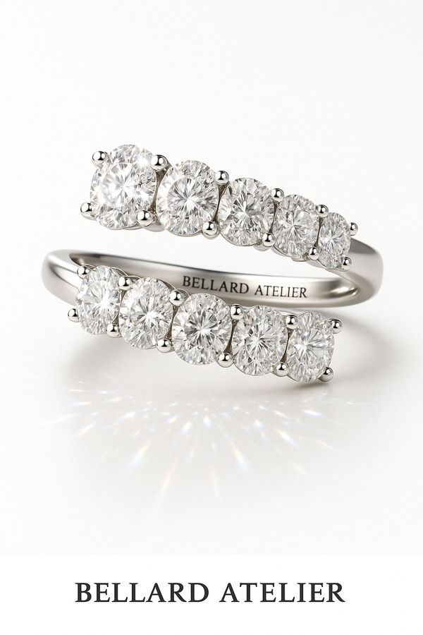 טבעת 2 שורות שלוש קאראט אובלים מדורגת