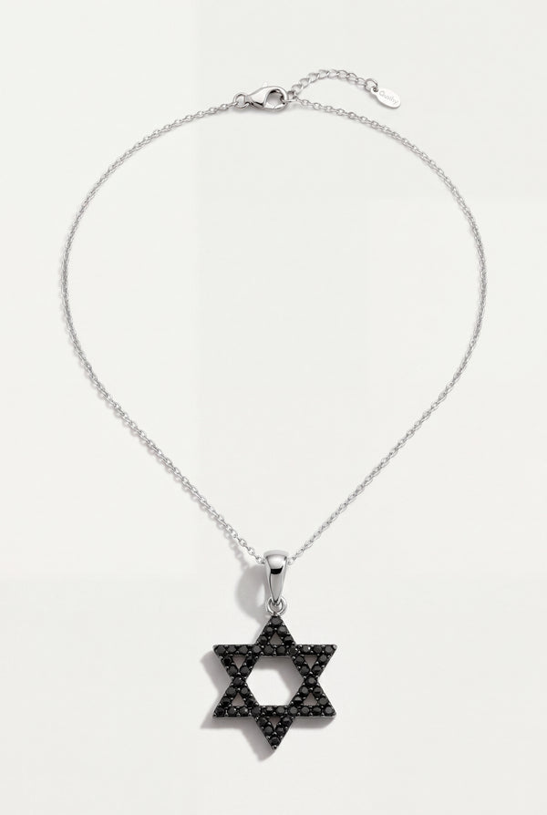 תליון מגן דוד אבנים שחורות · שרשרת עדינה