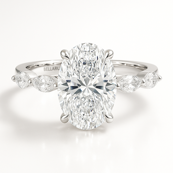 טבעת אובל 5 קארט עם שיבוץ מרקיזים בצדדים