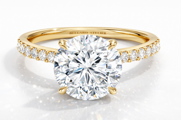 טבעת אירוסין 3 קארט עגול עם שיבוץ בצדדים - מרשל