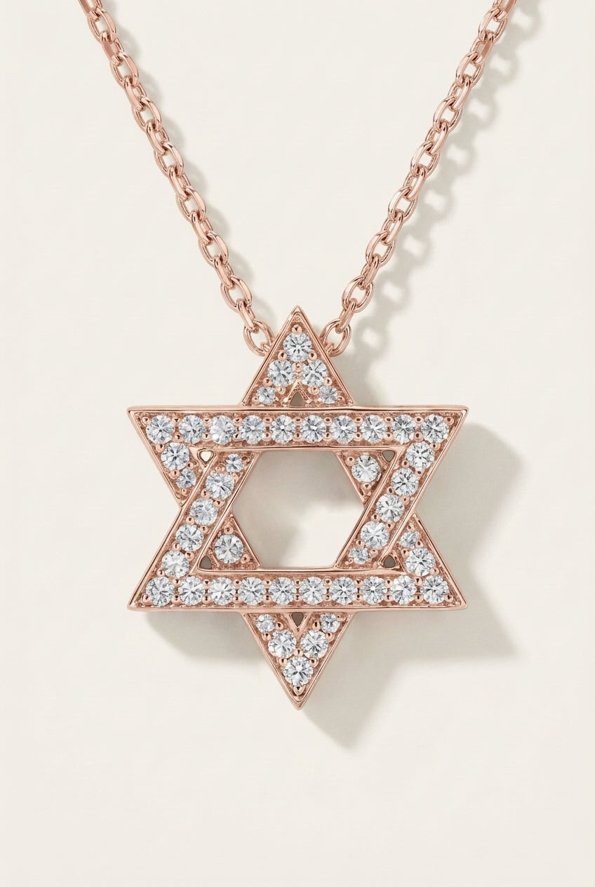 תליון מגן דוד פאבה מוסאנייט · שרשרת רוטר עדינה