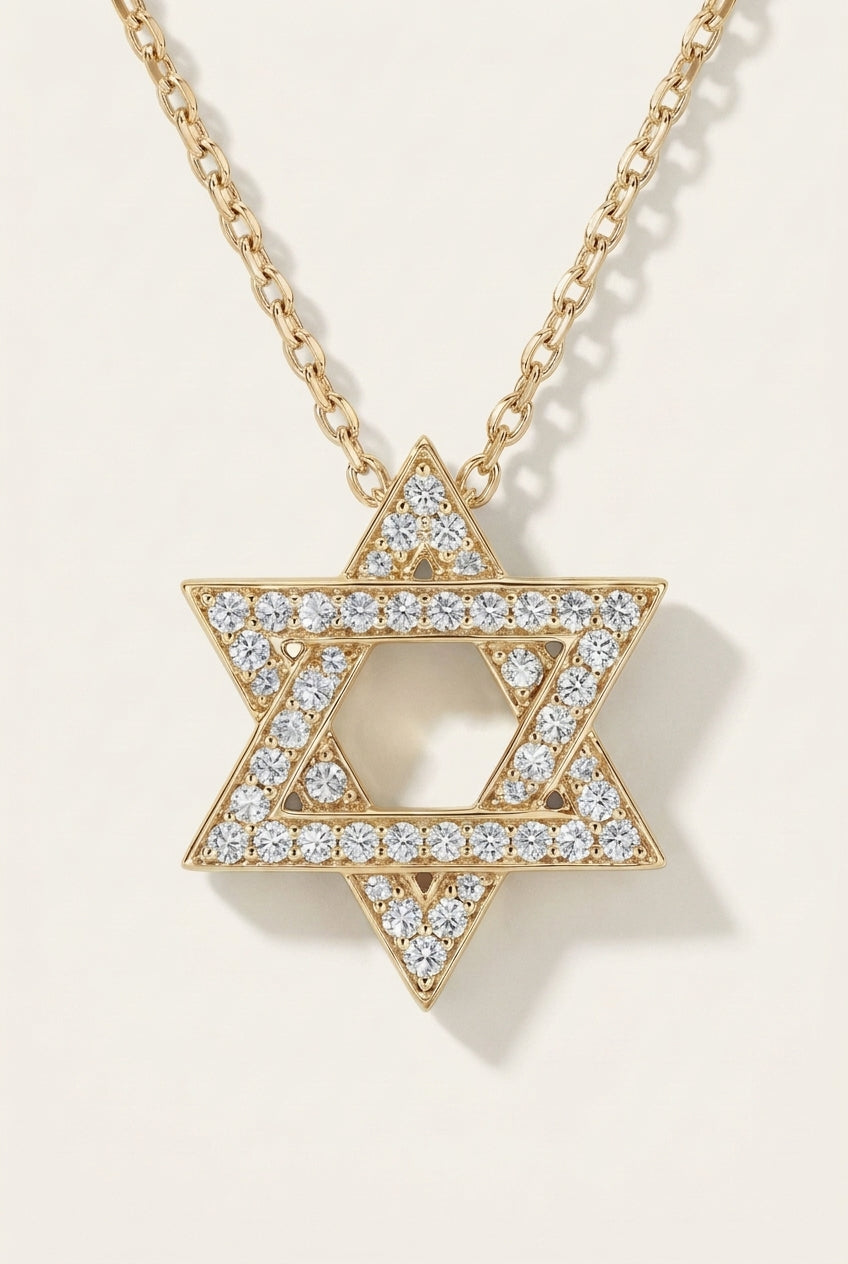 תליון מגן דוד פאבה מוסאנייט · שרשרת רוטר עדינה