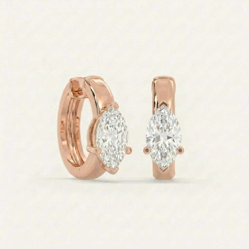 עגילי Marquise Solitaire Huggie · 2 קראט כל צד