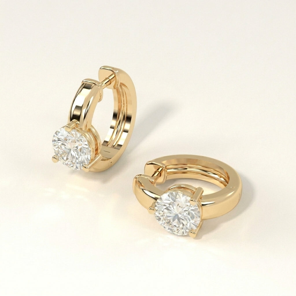 עגילי Round Solitaire Huggie · 2 קראט כל צד