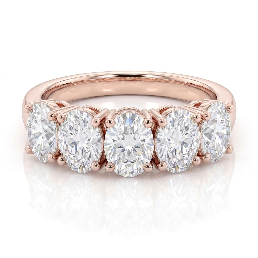 טבעת איטרניטי · 5 אובלים זהים 2.5 קראט · Oval 5-Stone Eternity Ring